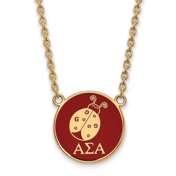 14K Plated Silver Alpha Sigma Alpha Large Mascot Red Enamel Necklace - Picture 1 of 5